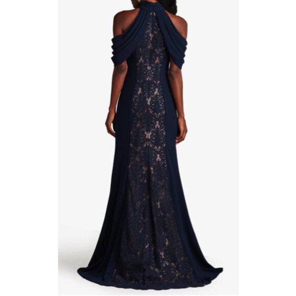 NWT Tadashi Shoji Kato Embroidered Off Shoulder Halter Gown Dress Navy Size 2 - Picture 2 of 2